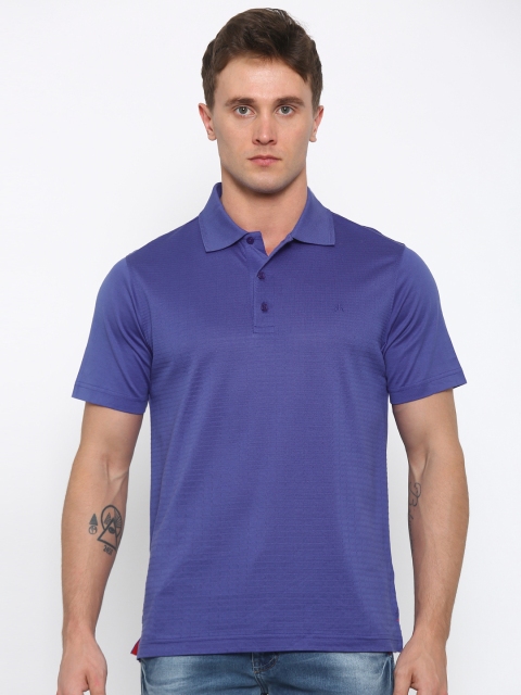 

Raymond Men Blue Self-Design Polo T-shirt