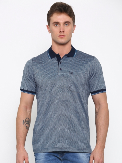 

Raymond Men Blue Self-Design Polo T-shirt