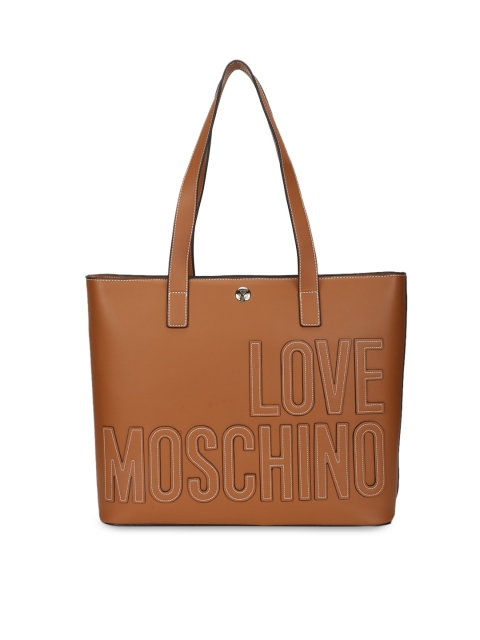 

LOVE MOSCHINO Brown Textured Leather Structured Shoulder Bag with Cut Work