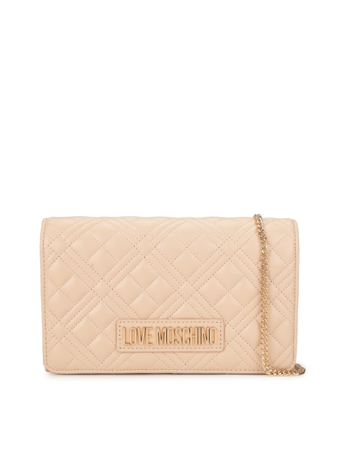 

LOVE MOSCHINO Beige Textured Leather Structured Sling Bag with Quilted