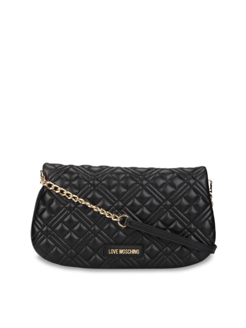 

LOVE MOSCHINO Black Leather Structured Sling Bag with Quilted