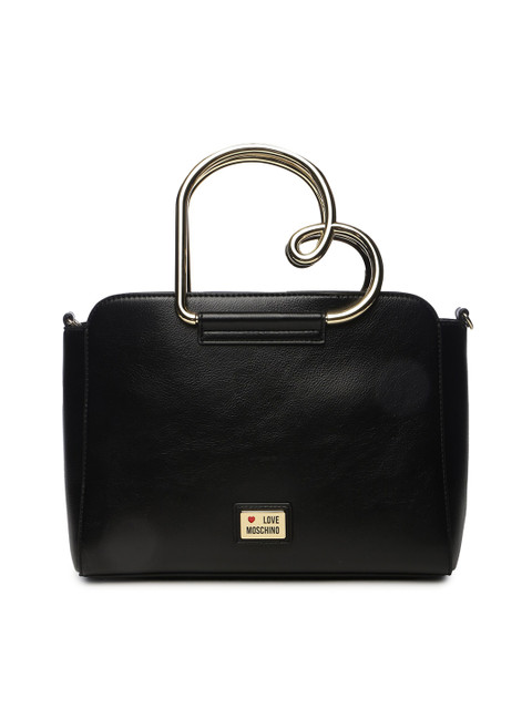 

LOVE MOSCHINO Black Leather Oversized Structured Handheld Bag with Applique