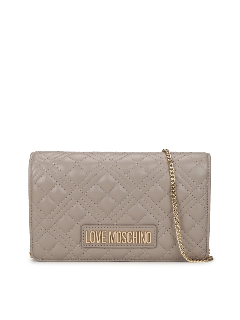 

LOVE MOSCHINO Grey Embellished Leather Structured Sling Bag with Quilted