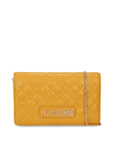 

LOVE MOSCHINO Yellow Embellished Leather Swagger Handheld Bag with Quilted