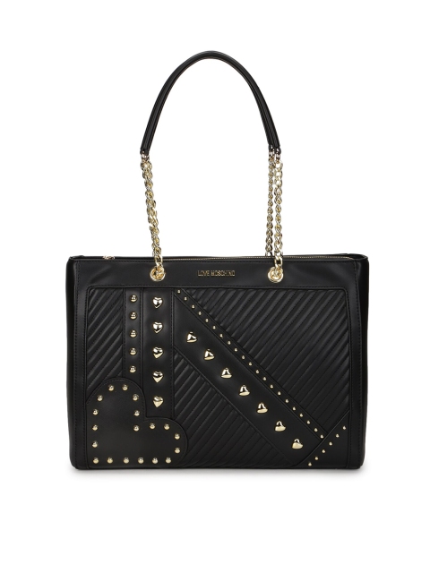 

LOVE MOSCHINO Black Embellished Leather Structured Shoulder Bag