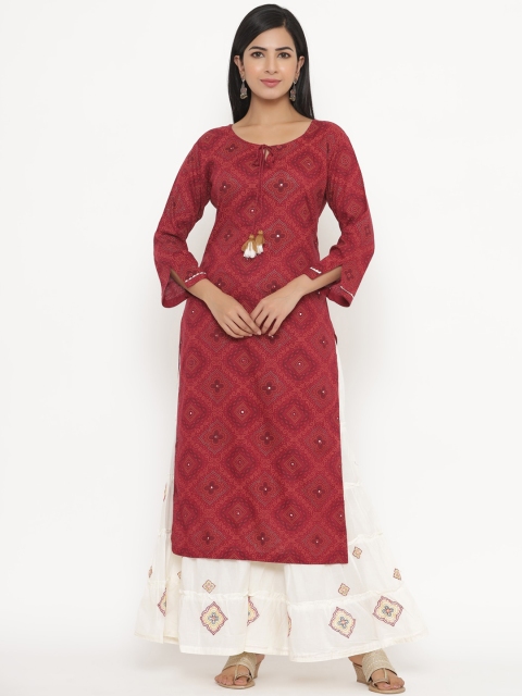 

JAVTA Women Maroon Ethnic Motifs Printed Kurta with Sharara
