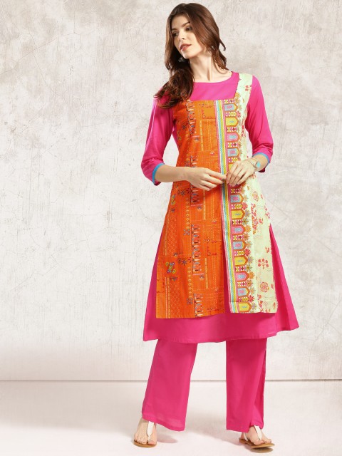 

Anouk Pink & Orange Printed Kurta with Trousers