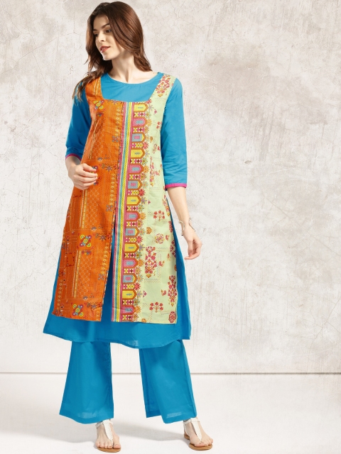 

Anouk Blue & Orange Printed Kurta with Trousers