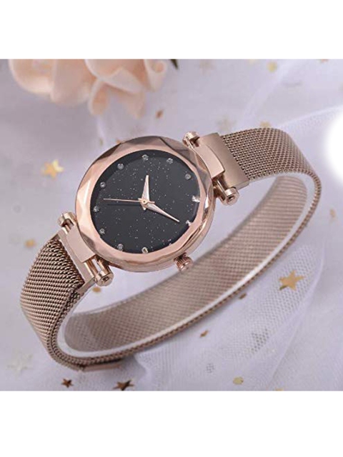 

VILAM Women Black Dial & Rose Gold Toned Analogue Watch Megnet-Rosegold