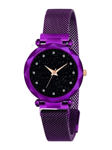 

VILAM Women Black Dial & Purple Bracelet Style Straps Analogue Watch Megnet-purple