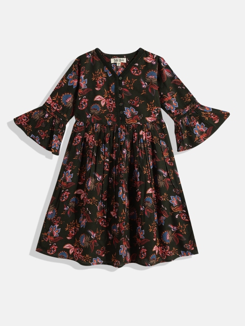 

Bella Moda Girls Green Ethnic Motifs Printed Pure Cotton Fit & Flare Dress