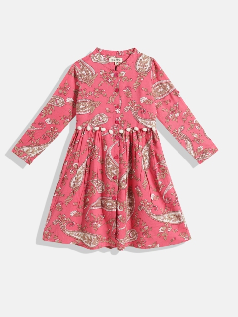 

Bella Moda Girls Pink Ethnic Motifs Pure Cotton Fit & Flare Dress