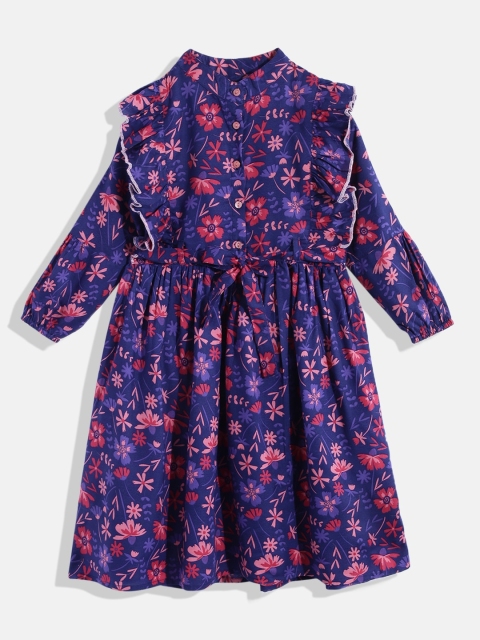 

Bella Moda Girls Blue Floral Printed Pure Cotton Fit & Flare Dress