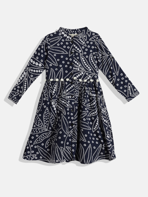 

Bella Moda Navy Blue & White Ethnic Motifs Printed Cotton Dress
