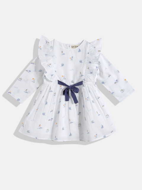 

Bella Moda White & Blue Printed Pure Cotton Dress