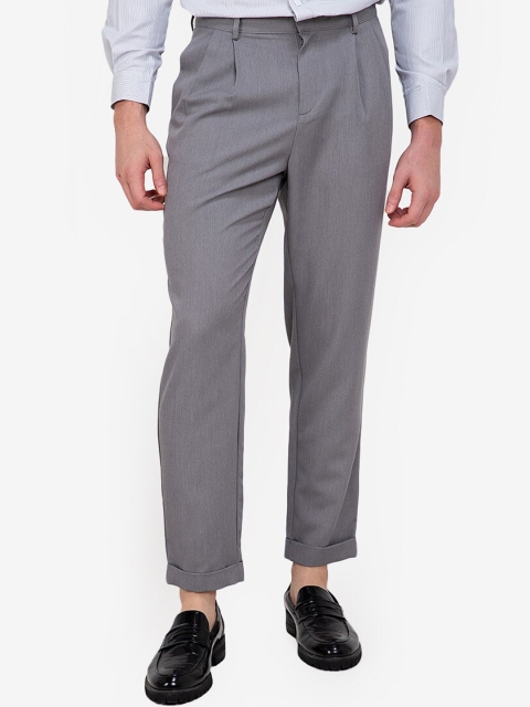 

ZALORA BASICS Men Grey Straight Fit Pleated Trousers