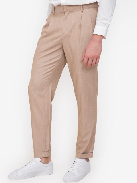 

ZALORA BASICS Men Brown Straight Fit Pleated Trousers