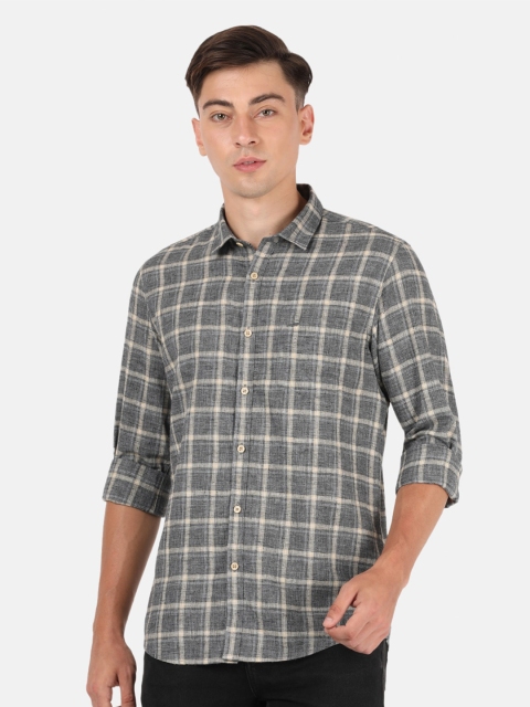

Crocodile Men Grey Classic Slim Fit Windowpane Checked Casual Shirt
