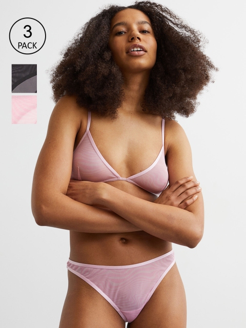 

H&M Women Pack of 3 Pink & Black Solid Mesh Thong Briefs 1041915003