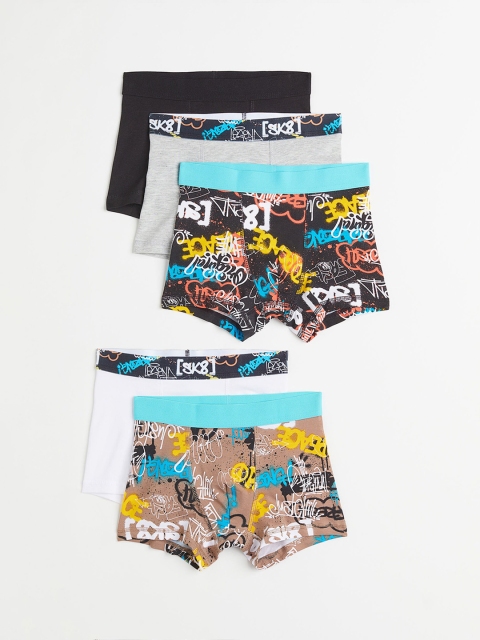 

H&M Boys Pack Of 5 Printed Boxer Shorts, Black