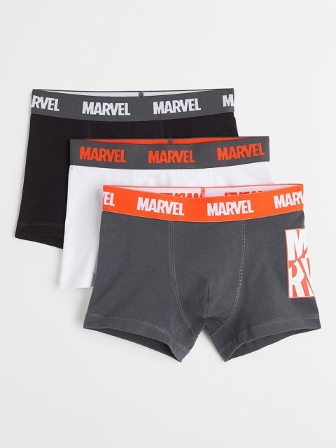 

H&M Boys 3-Pack Marvel Printed Boxer Shorts 0994472002-Black,Grey,Multi,White