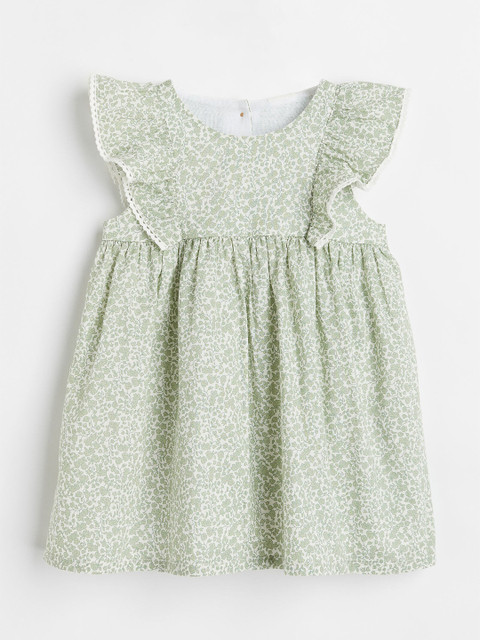 

H&M Green Flounce-Trimmed Cotton Dress