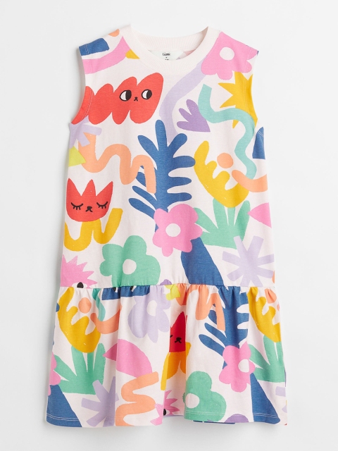 

H&M Girls Multicolored Patterned Cotton Jersey Dress, Multi
