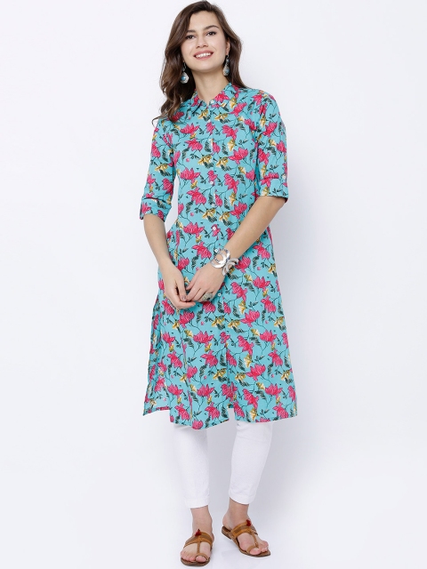 

Vishudh Women Blue Printed Straight Kurta
