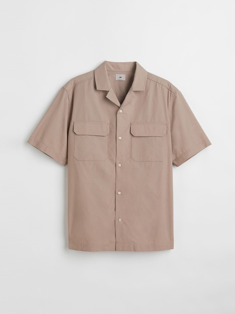 

H&M Men Beige Regular Fit Pima Cotton Utility Shirt