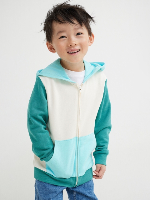 

H&M Boys Green & White Colorblocked Hooded Jacket