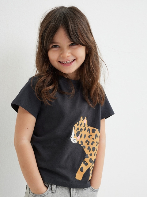 

H&M Girls Grey Printed T-shirt