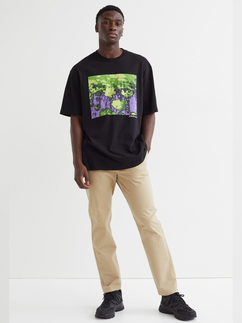 

H&M Men Black Relaxed Fit Cotton T-shirt