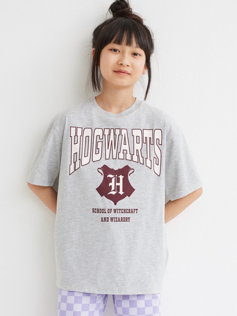 

H&M Women Girls Oversized Printed T-shirt, Grey