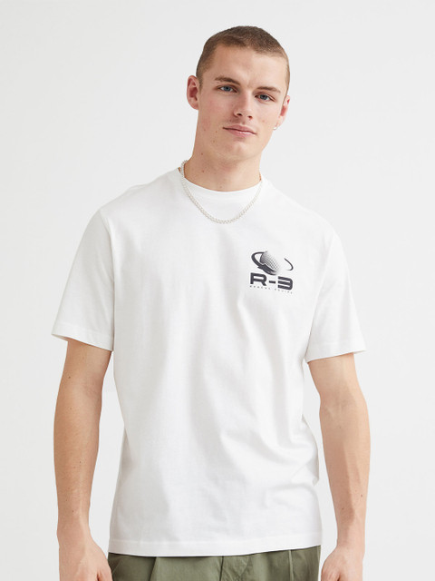 

H&M Men White Printed T-shirt