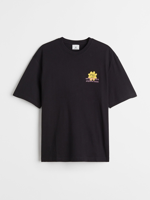 

H&M Men Black Relaxed Fit Cotton T-shirt