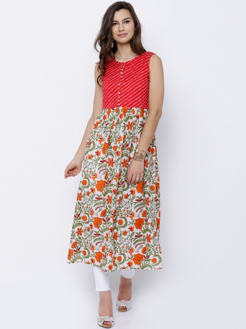 

Vishudh Women Red & White Yoke Design A-Line Kurta