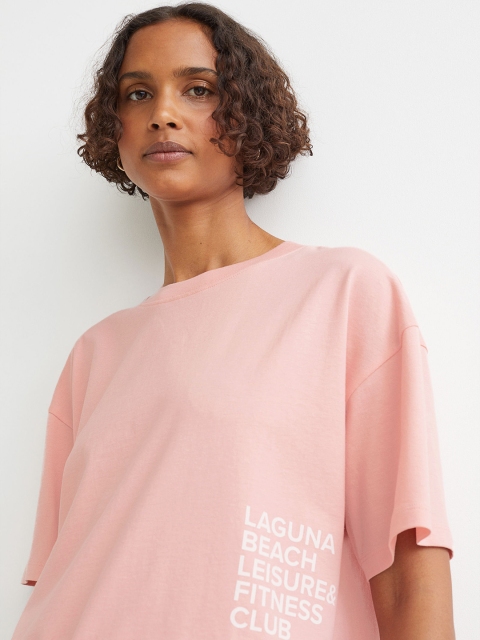 

H&M Women Pink Typography Printed Pure Cotton T-shirt