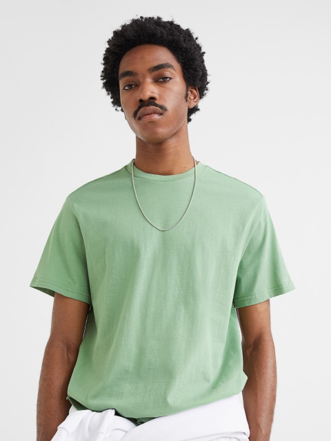 

H&M Men Sage Green Regular Fit Round-Neck Cotton T-shirt