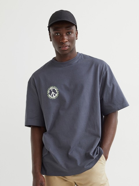 

H&M Men Blue Relaxed Fit Cotton T-shirt