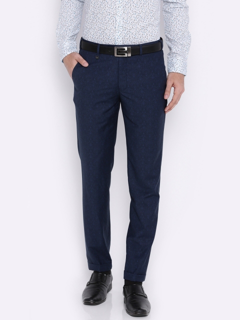 

Park Avenue Men Navy Blue Printed Tapered Fit Formal Trousers
