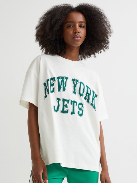 

H&M White Oversized Printed T-Shirt