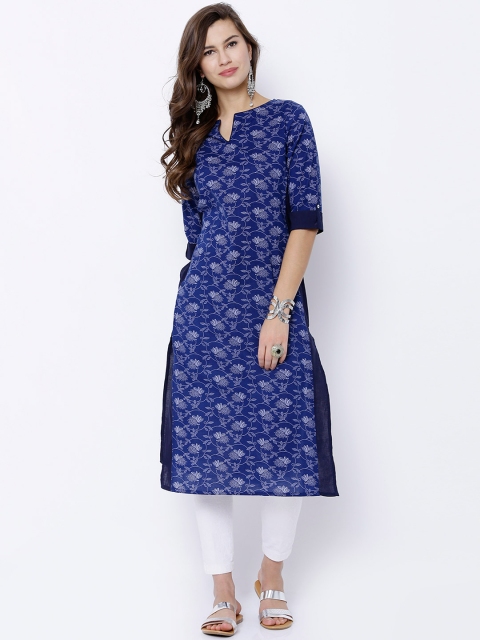 

Vishudh Women Blue Printed Straight Kurta
