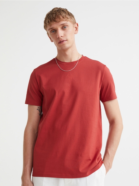

H&M Men Red Solid Slim Fit Regular Cotton T-shirt