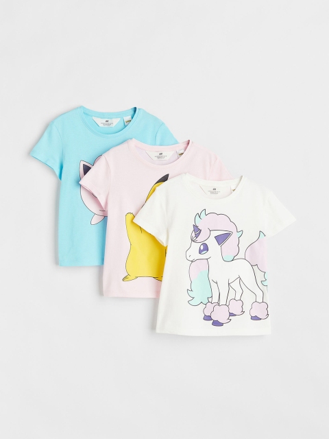 

H&M Girls 3-Pack Pokemon Printed Cotton Jersey Tops, Blue