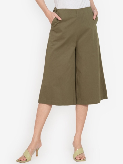 

ZALORA BASICS Women Olive Green Straight Fit Culottes Trousers