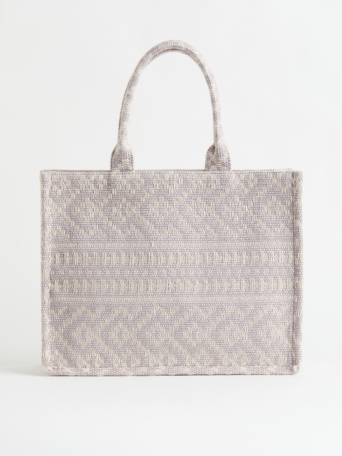 

H&M Women Beige & Grey Jacquard-Weave Handbag