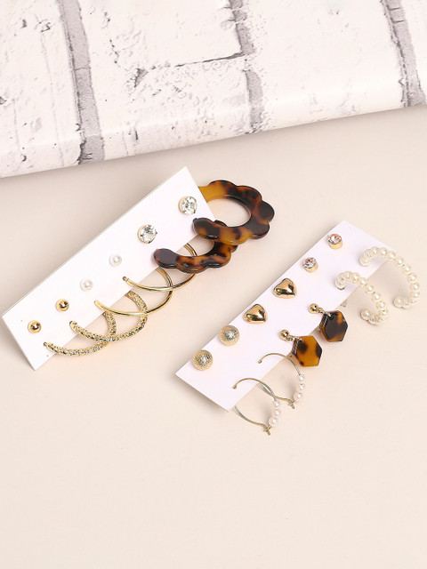

Lilly & sparkle Set Of 12 Contemporary Hoop & Studs Earrings, Gold