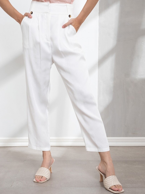 

ORIGIN BY ZALORA Women White Pleated Cropped Trousers