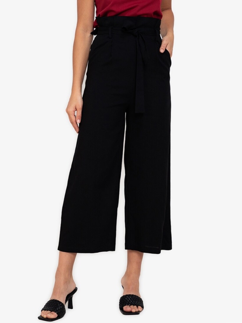 

ZALORA WORK Women Black Solid Straight Fit Regular Trousers