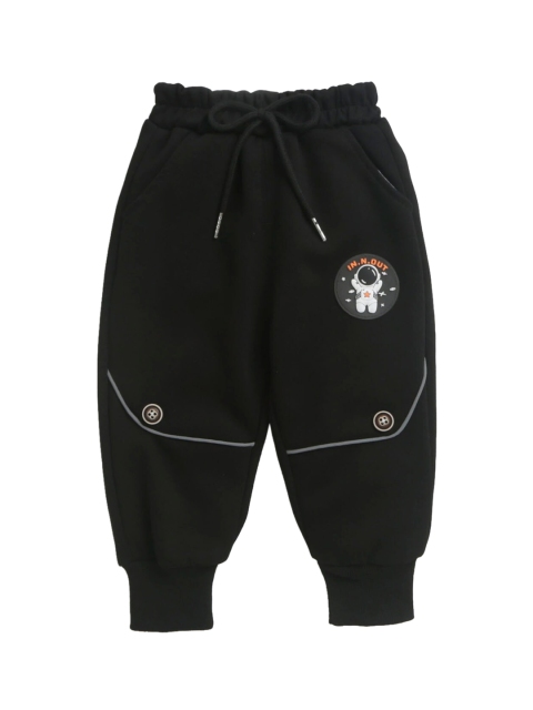 

Hopscotch Boys Black Graphic Printed Cotton Track Pants